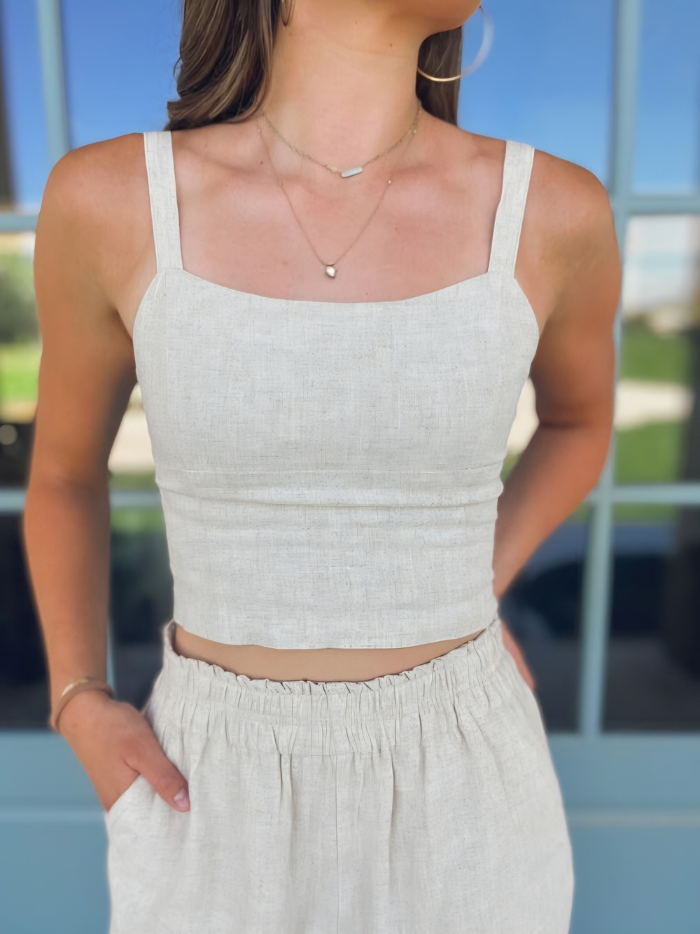 Gentle Fawn Linen Square-Neck Crop Top - Ivory MED